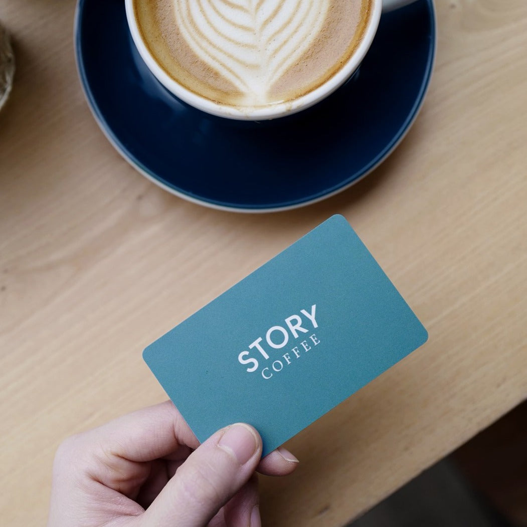 Story Coffee gift card, front side of card